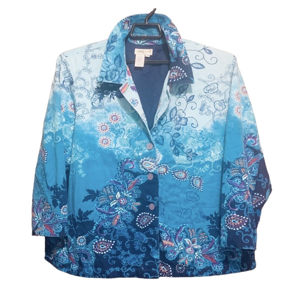 Coldwater Creek Jacket Shracket Top Plus Size 3X Aqua Blue Paisley